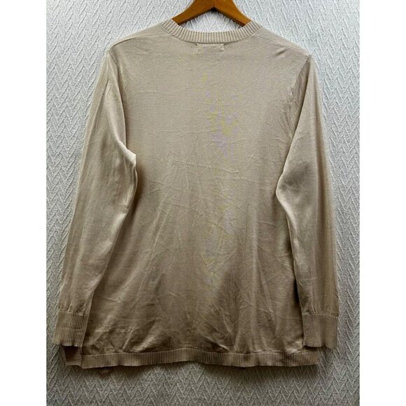 August Silk Beige Open Front Cardigan‎ Sweater XL Cotton & Viscose Blend Womens - Picture 2 of 4